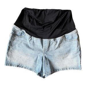 Isabel Maternity Over-Belly Midi Maternity Light Wash Jean Shorts Size 14
